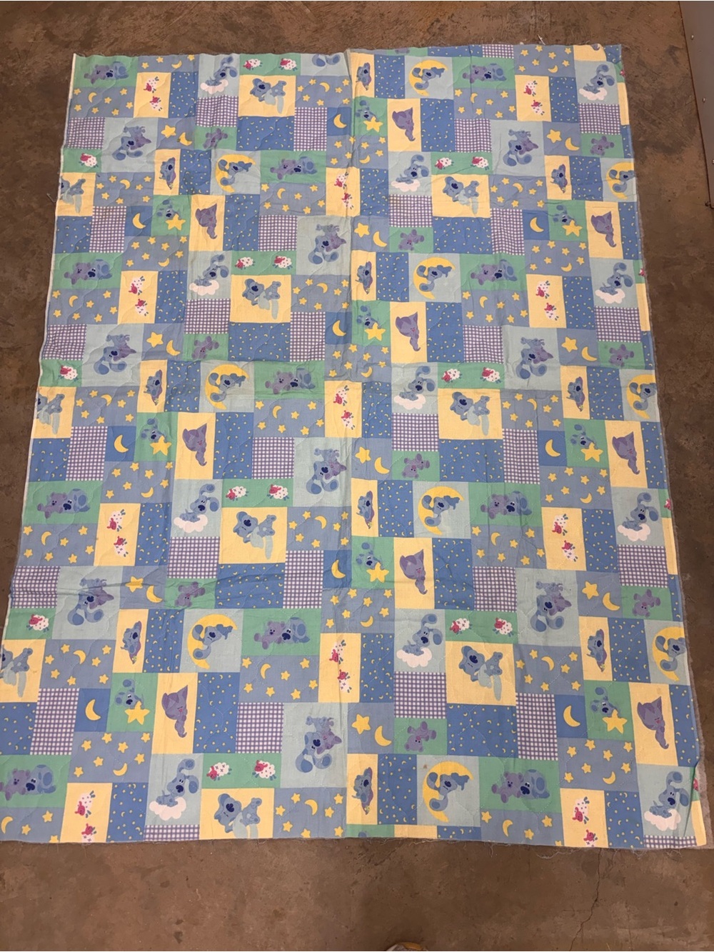 Vintage Blue's Clues Quilted Patchwork Blanket Fabric Panel Reversible